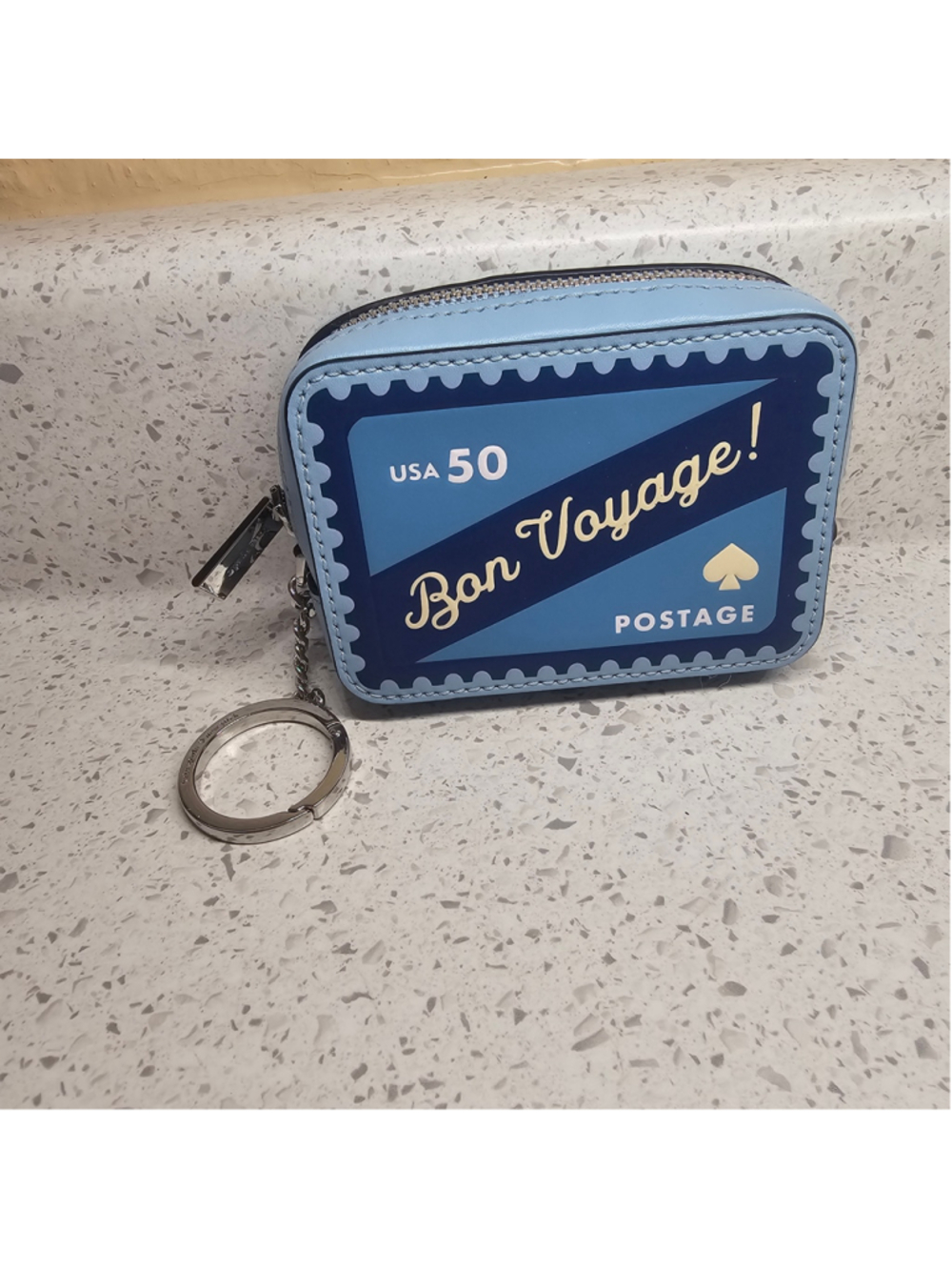 Kate Spade "Bon Voyage" Postage Stamp Keyring Coin Purse Wallet
